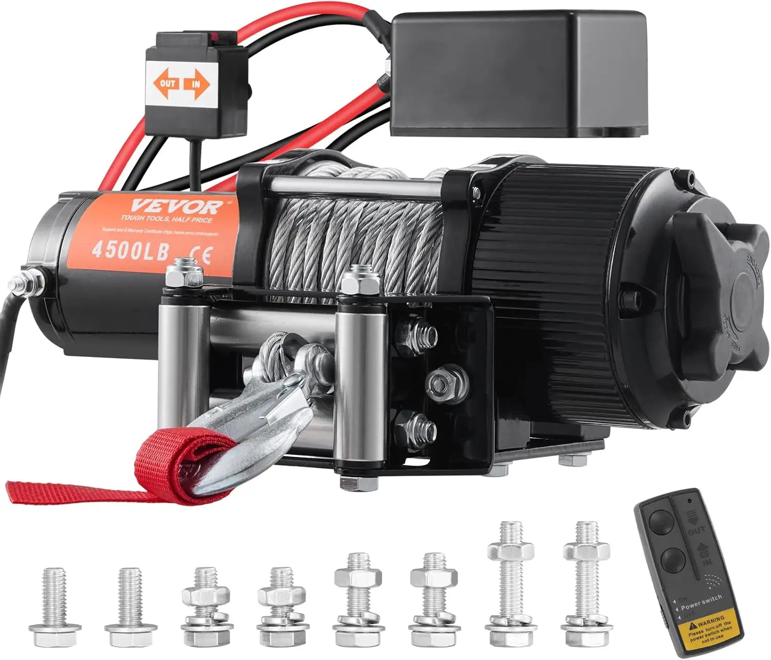 Electric Winch, 12V 4500 lb Load Capacity Steel Rope Winch, IP55 1/4” x 39ft ATV UTV Winch with Wireless Handheld Remote &