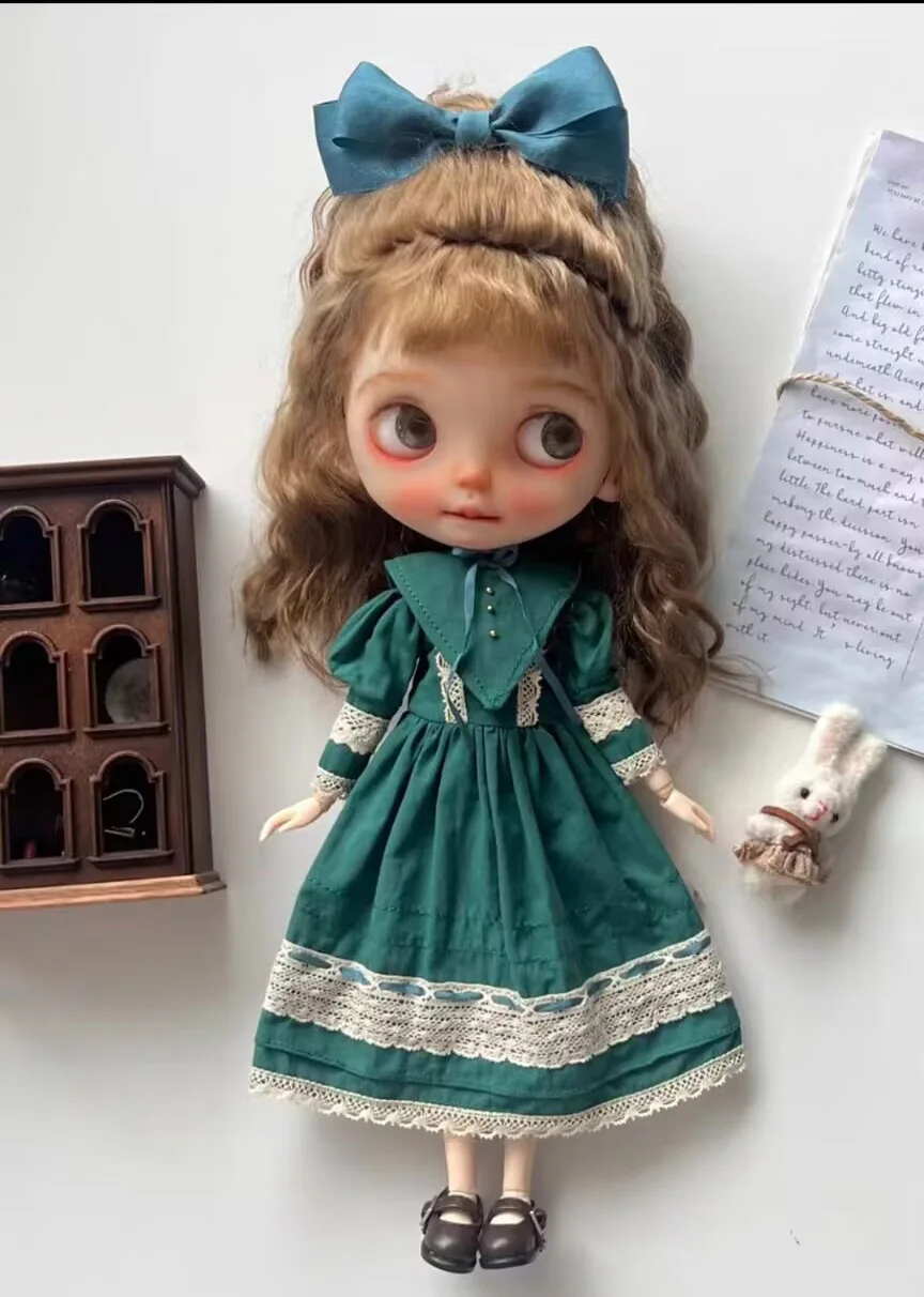 Vintage 2026 new Retro French 3pcs Blythe Main skirt+collar+silk bow headband 1/6 30cm(Fit for azone,Pullip,Ob22/24/26, Licca)