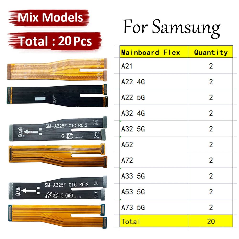 20Pcs Main Board Motherboard Connector Board Flex Cable For Samsung A21 A22 A32 A52 A72 A33 A53 A73 4G 5G