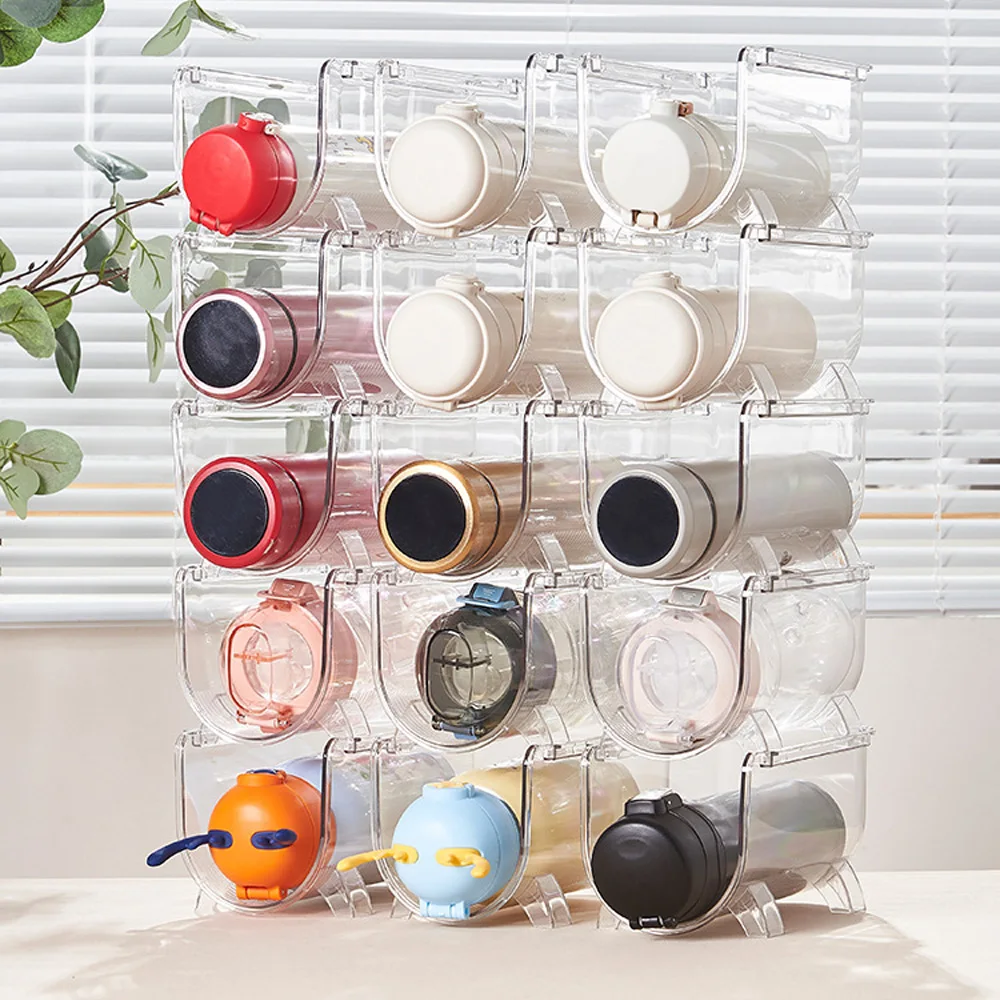 Transparent Water Bottle Organizer Stackable Bottle Storage Holder For Kitchen Vacuum Flask Holder Home Cabinet Organizer