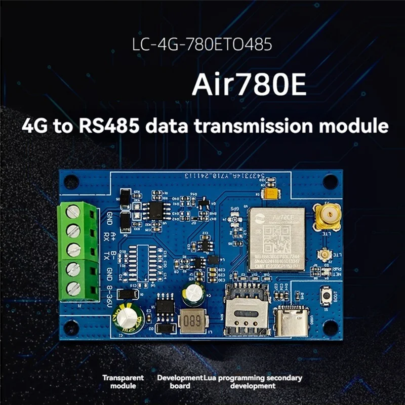 AS95-Air780e 4G إلى RS485 وحدة نقل البيانات DTU وحدة USB5V/DC8-36V دعم في البرامج الثابتة وتطوير LUATOS