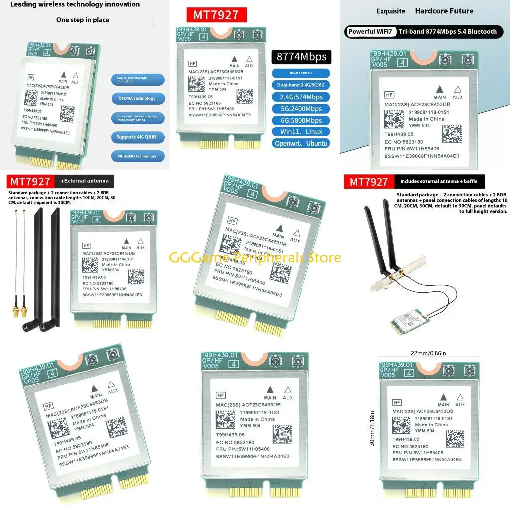 U55B Future Readys MT7927 WiFi7 Card mạng không dây băng tần Tốc độ 8774Mbps Tương thích 5.4 6GHz 320 MHz Kim loại