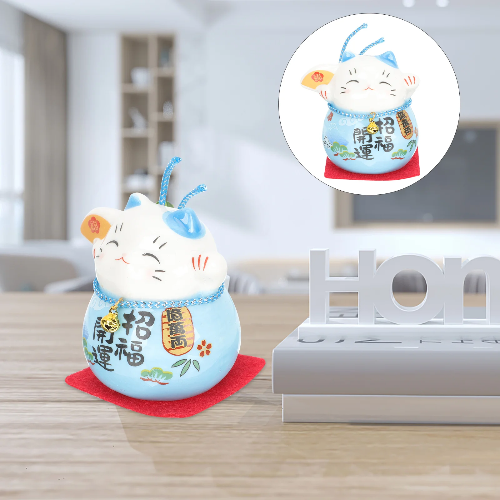 

Exquisite Handcrafted Wealth Cat Ornament Fine Detail Ceramic Cat Decor for Living Room Office Table Top Decoration