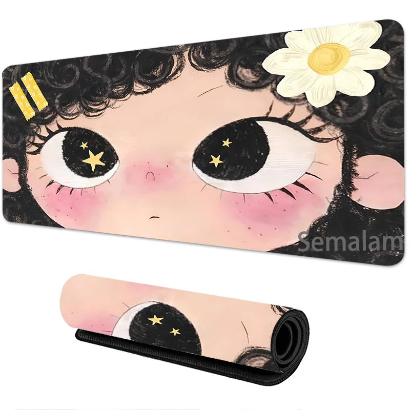 Cute and Soothing Cartoon Mouse Pad Kawaii Spotted Girl Desk Mat XXL Non-slip Rubber Base Washable PC Pads for Gaming & Office