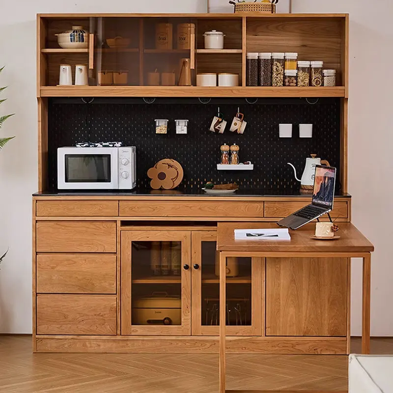 Modern simple cherry wood dining side cabinet dining table integrated cabinet Nordic all solid wood living room