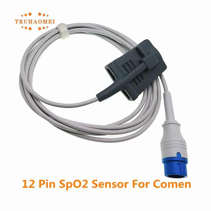 For Comen SpO2 Sensor 12 Pin Blue Reusable Adult Child Neonates Vet Clip Use Digital Tech Heart Rate SAO2 Probe C30 C50 C70 NC5