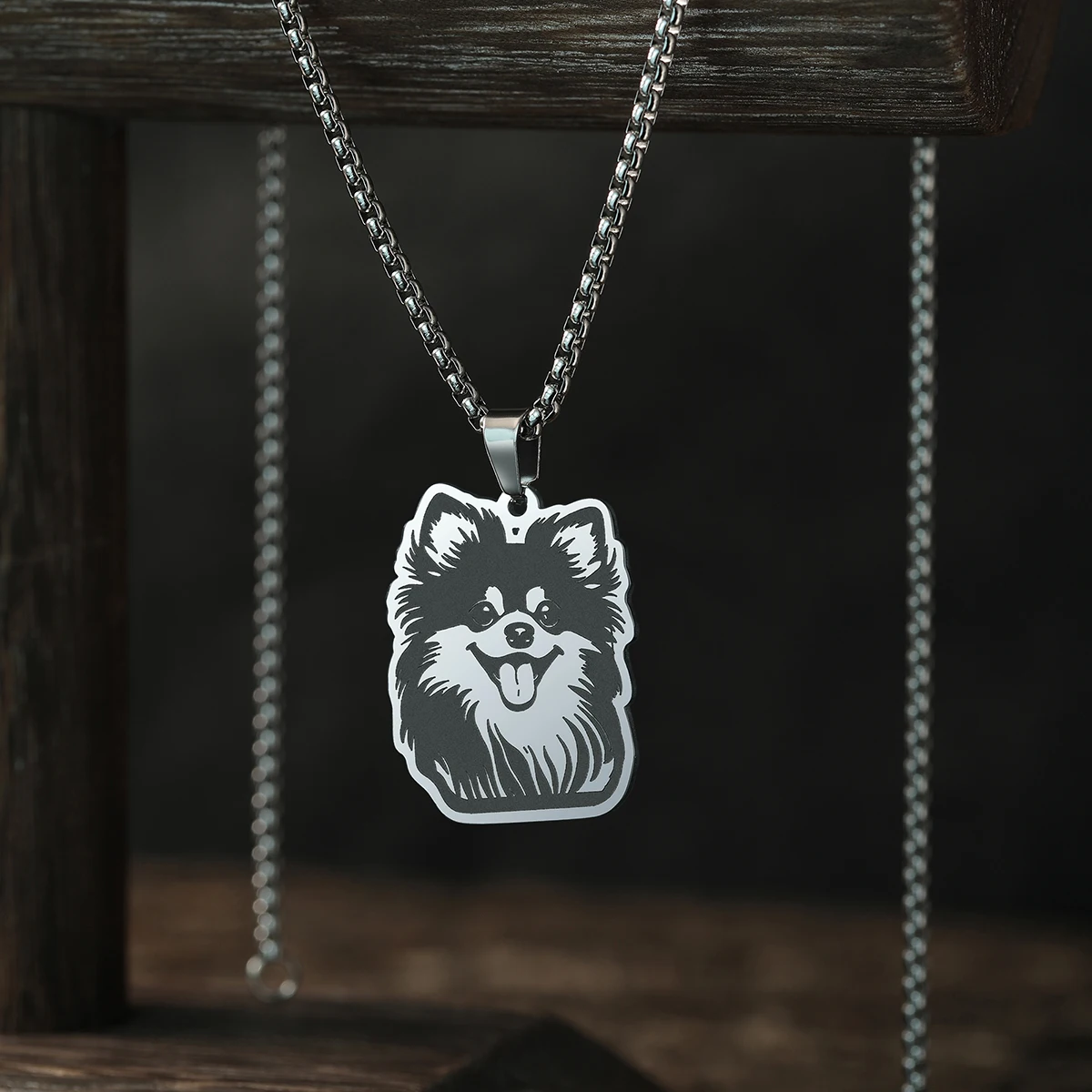 CHENGXUN Stainless Steel Necklace Pomeranian Pendant Birthday Commemorative Gift for Men and Women