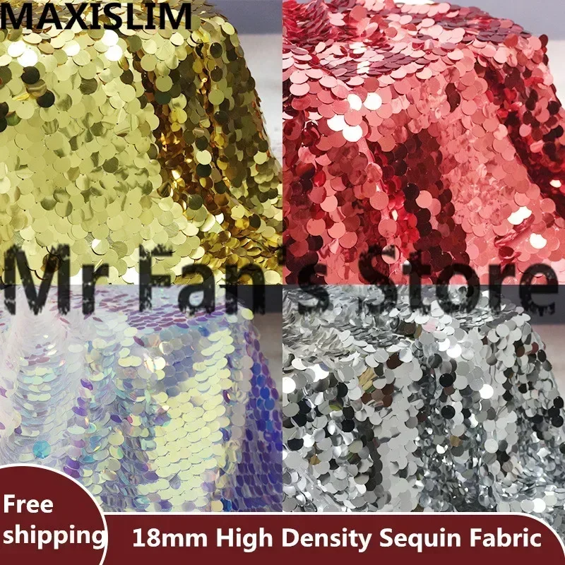 DIY High Density Sequins Fabric 18MM Sequins Fish Scales Mesh Fabric Live Shooting Background Clothing  Width：125CM