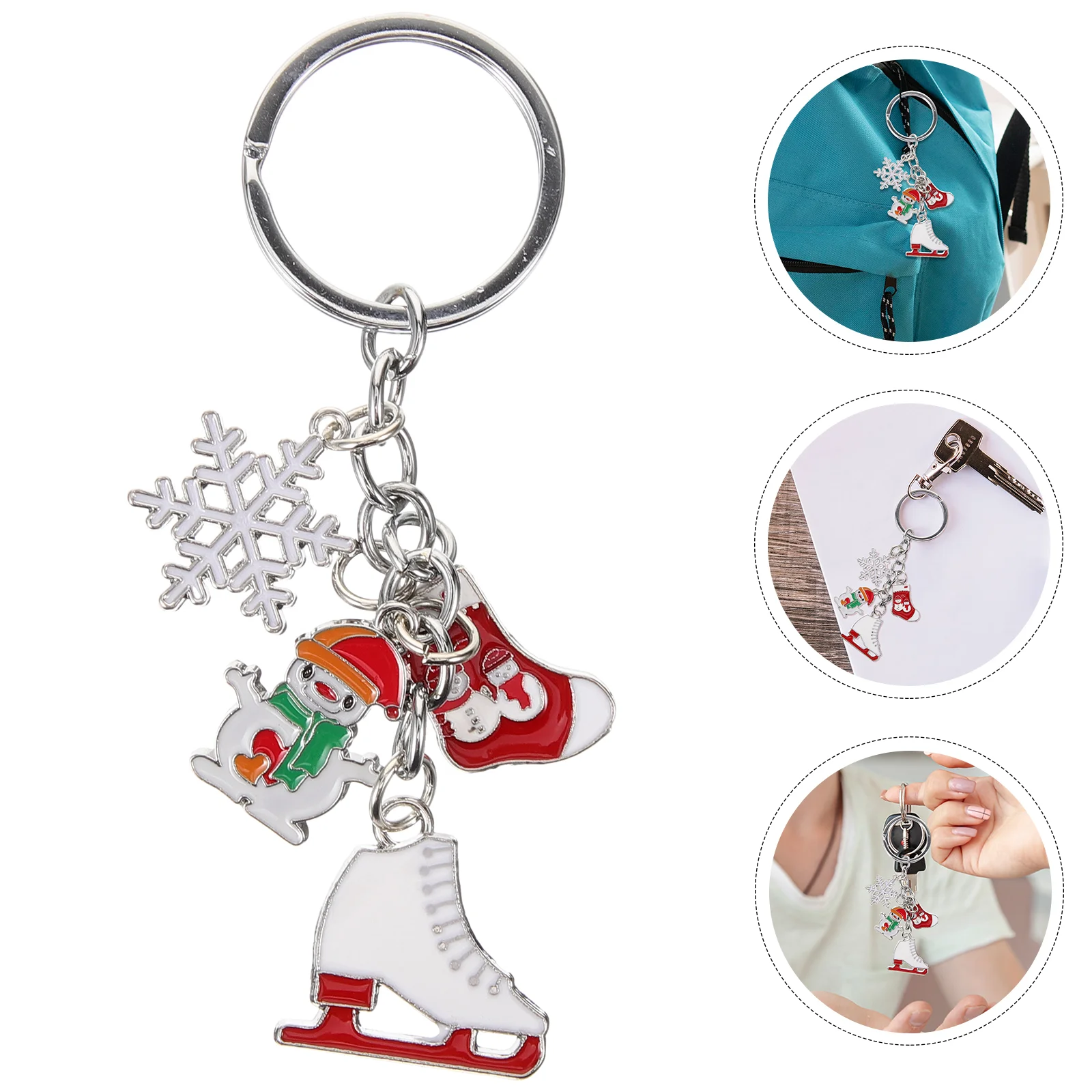 

Skate Keychain Luggage Pendant Cute Christmas Theme Ring Zinc Alloy Skating Race Gift