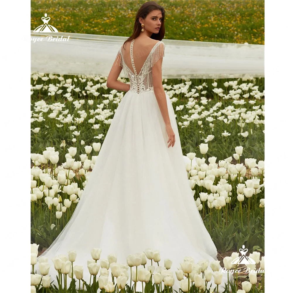 Roycebridal decote em v uma linha vestido de casamento 2025 renda tribunal trem vestido de casamento personalizadogelinlikvestidos de festavestido de festves