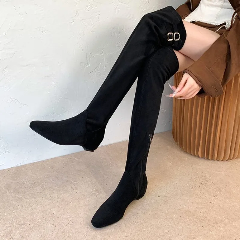 Pile up boots for women in winter suede European and American classic high top knight boots with thick heels fashion boots