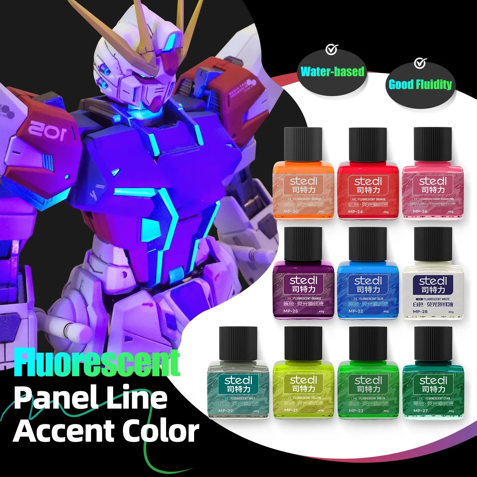 40g Stedi Panel Line Water-based Fluorescent Paint for Model Building Fluorescent Ink Panel Line Accent Color Hobby DIY Supply