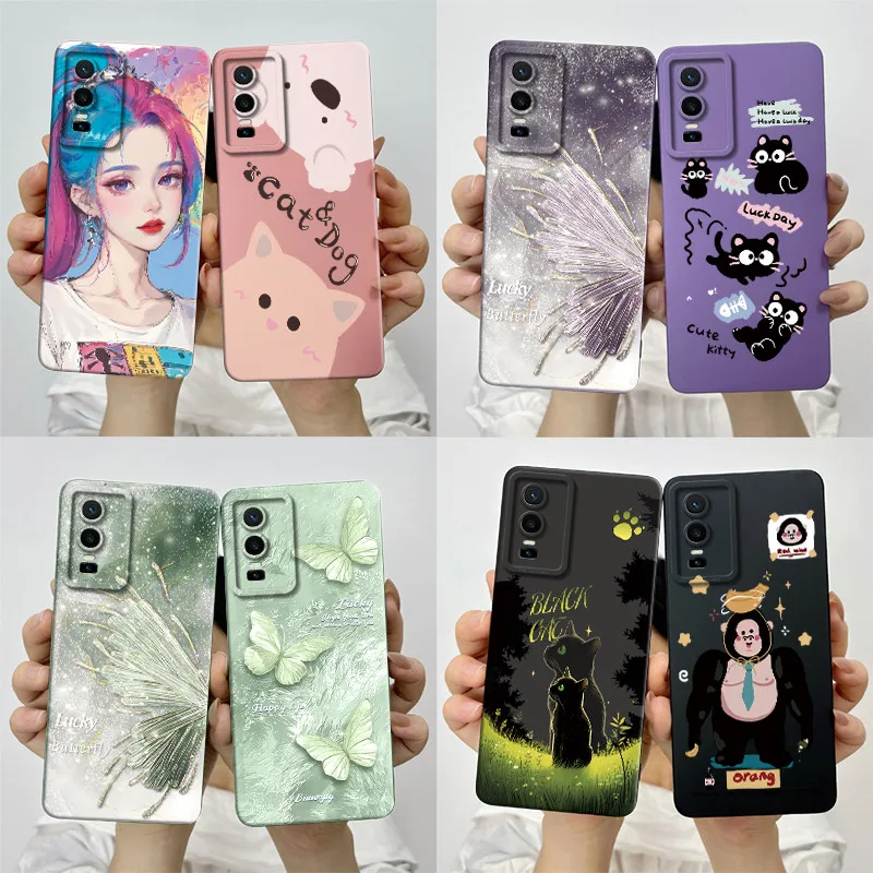 For Vivo Y76 5G Y76s Phone Case V2124 V2156A Soft Silicone Sweet Painted Protective Back Cover Cute Cartoon Printed Shell Casing