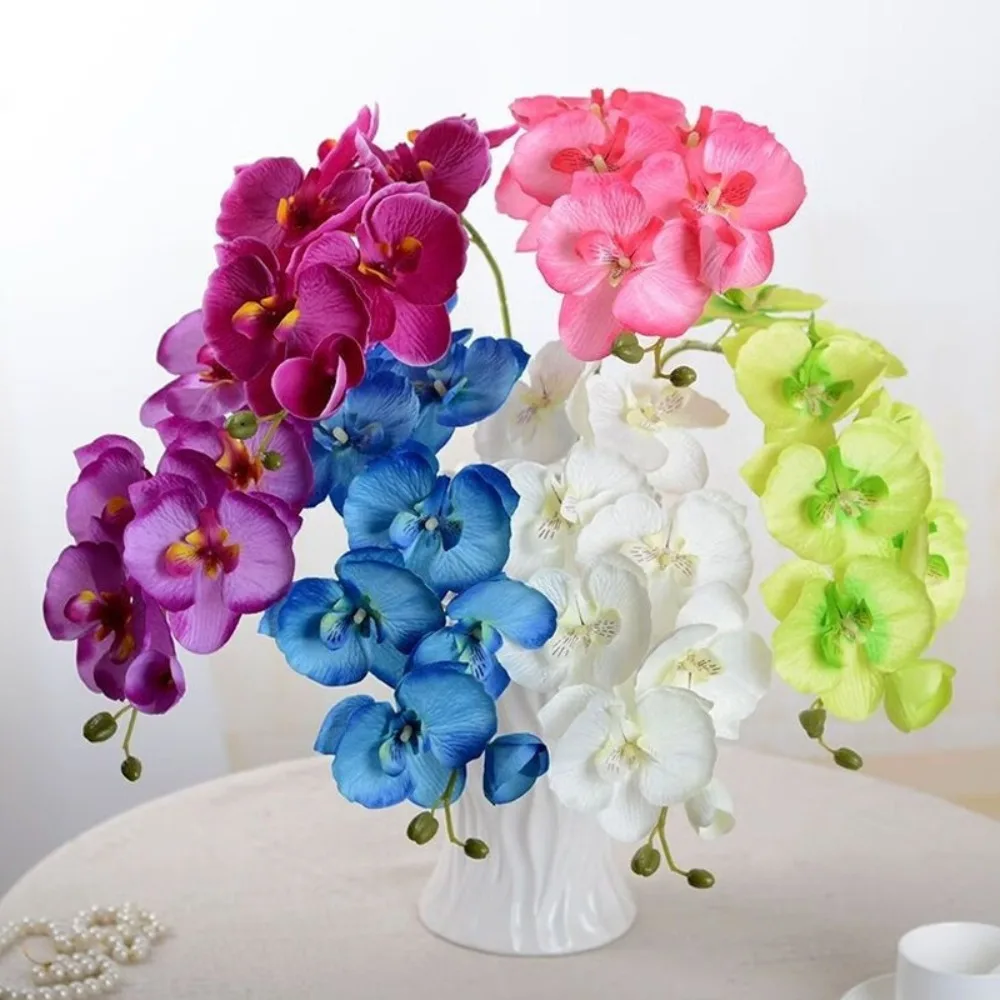 

8 Heads Silk Cloth Artificial Phalaenopsis Orchid Faux Floral for Home Window Display Living Room Table Decoration