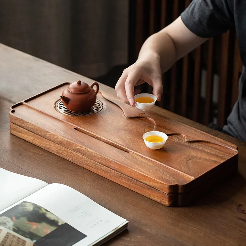 style household tea tray Solid wood high pot tea table Dry brewing tray Drainage type Hu-shaped end bearing dry brewing table