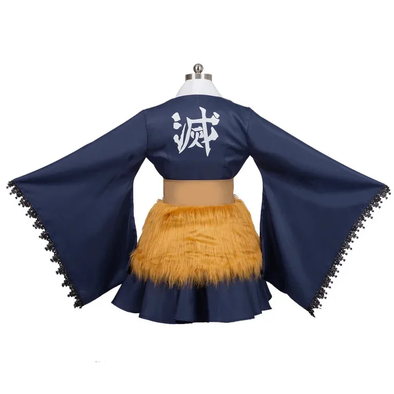 Disfraz de Anime Demon Slayer Hashibira Inosuke, vestido para niñas, peluca larga, traje de sirvienta, disfraz de sirvienta Kimetsu No Yaiba