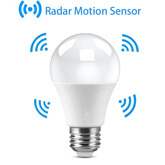 Żarówka LED do wykrywania radaru 220V E27 12W Radar lampa indukcyjna ruchu wbudowane radarowe/czujniki światła do schodów domowych