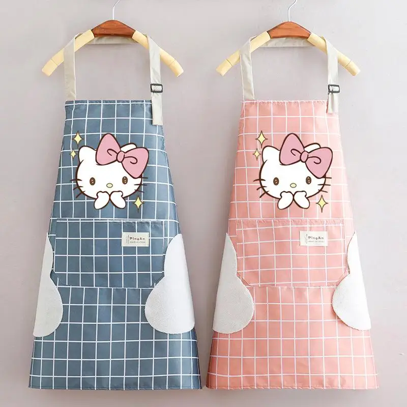 Kawaii Hello Kitty Önlük Kol Su Geçirmez Yağa Dayanıklı Elbise Mutfak Ev Eşyası Anime Karikatür Baskı Moda Anne Kız Hediye
