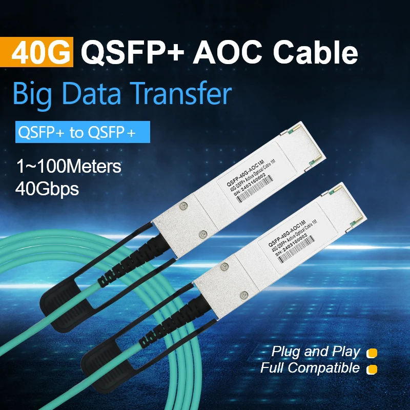 QSFP 40Gb AOC Cable QSFP+ to QSFP+ 1m~100m Active Optical Cables SFP+ 40G Fiber Cable For Mikrotik,Mellanox...Network Card/Switc