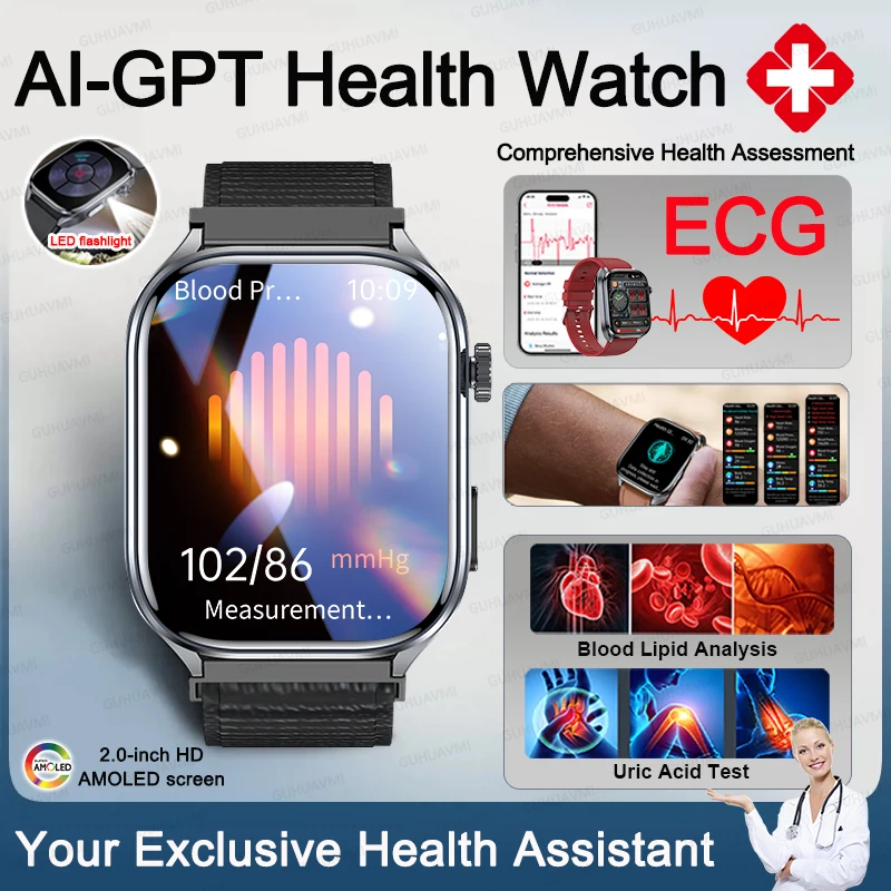 

2026New Body Composition AI Analysis Diagnosis Smart Watch Men ECG Heart Rate Blood Pressure Uric Acid Health Tracker SmartWatch