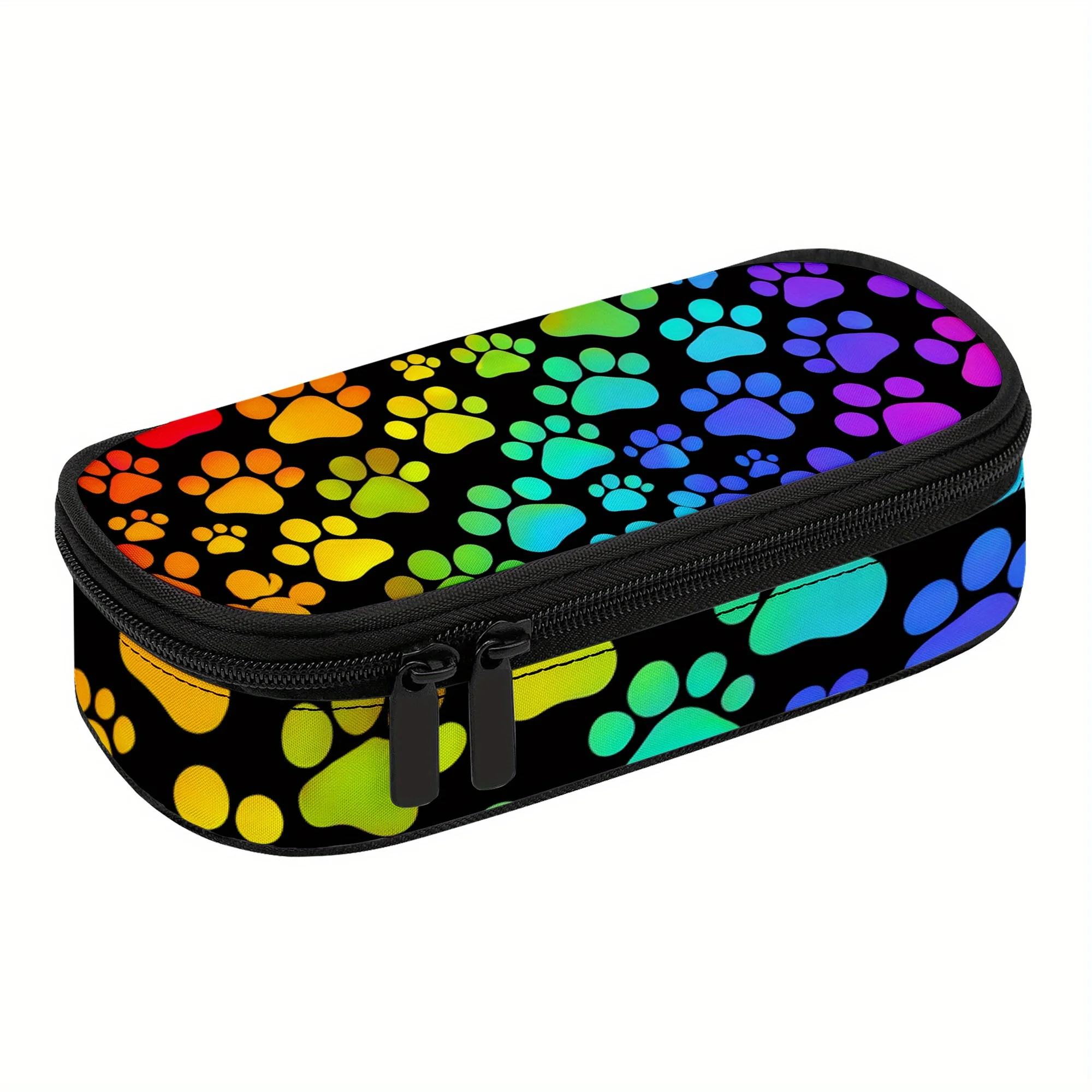 Rainbow Paws Pencil Case with Zipper Compartment Bright Tracks Makeup Bag for Back To School Supplies Travel Teen Girls Boys