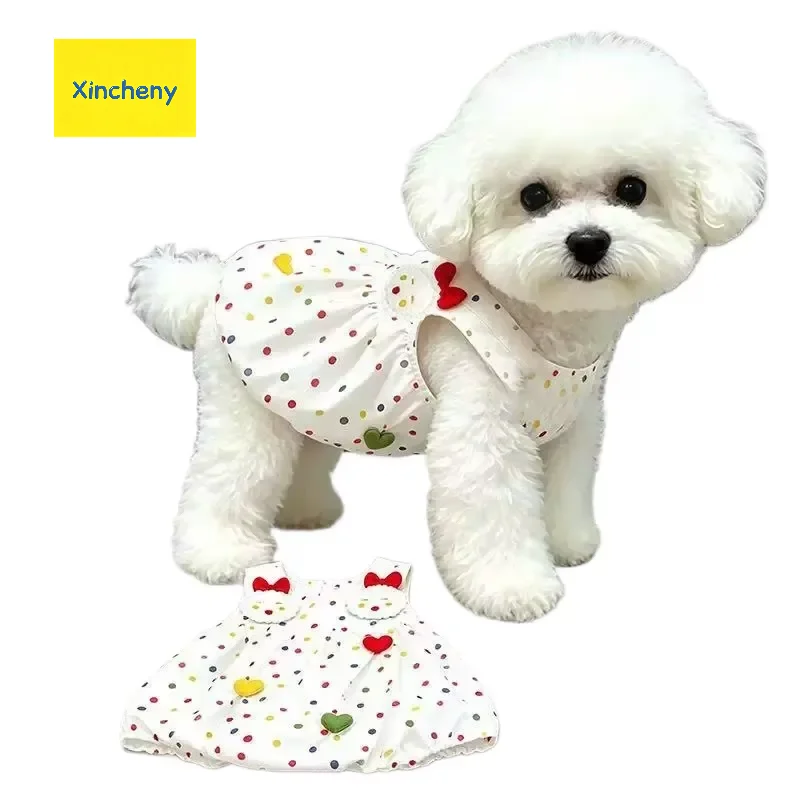 Sommerliches Polka-Dot-Hundekleid mit Hosenträgern, niedlichem Hasenmuster, weich, atmungsaktiv, leicht, für Malteser und kleine Hunde, Haustierkleidung,