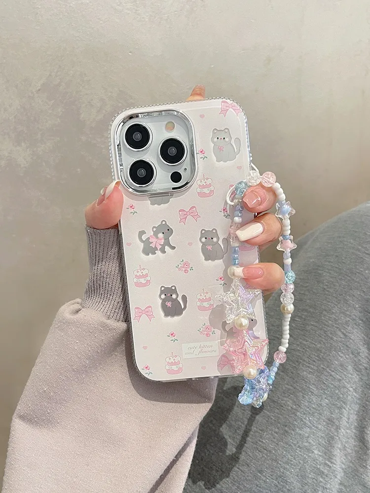 Lovely Cute Bowknot Cat Silicone Hard Case For iPhone 11 12 13 14 15 Pro Max 15 Plus Phone Cover