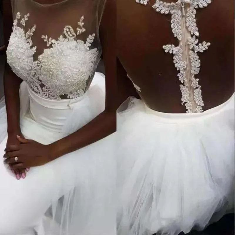 Customized  See Through Lace Appliques Wedding Dress Robe De Mariee Luxe Vintage Africa Sleeveless Mermaid Bridal Gown