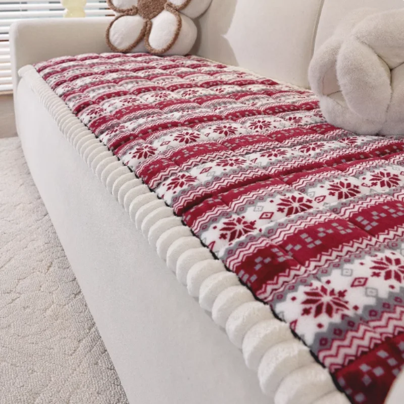 

Christmas Sofa Mat Cover Plush Thicken Winter Warm Non-slip L Couch Slipcovers Tatami Mat Pad for Living Room Home Xmas Decor