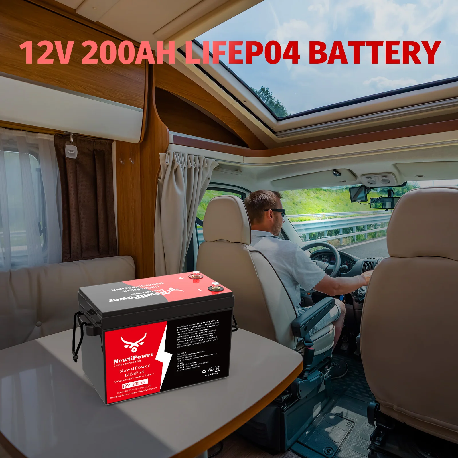 

12V 200Ah LiFePO4 Battery, Small, 150A BMS, Deep Cycle for RV/Marine/Off-Grid Winter Power, 10000+ Cycles