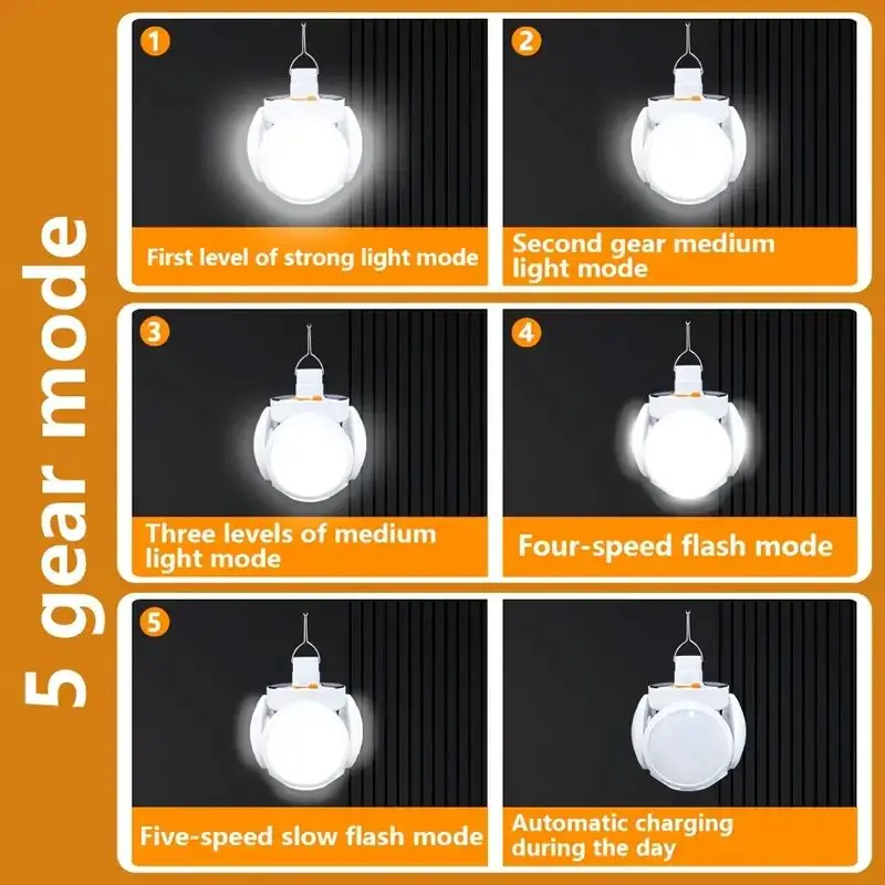 1 Solar Folding Light Strip Hook Portable Charging LED Light Bulb Camping Portable Flashlight Suitable for Outdoor Courtyards