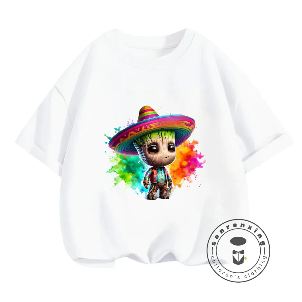 Cute Marvel Groot Cartoon Superhero T-Shirts Kawaii O-Neck Street Fashion Shirts for Boys Girls Ideal for Galaxy Guardian Fans