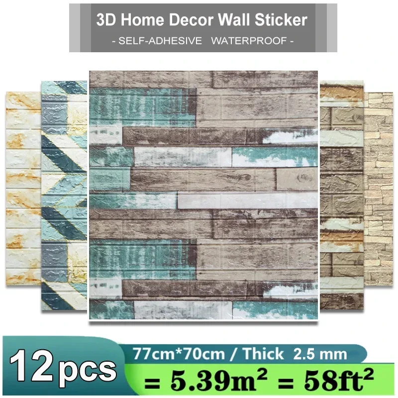 5/10/12 PIÈCES Stickers Murals Papier épais 2.5mm Nouveau Papier Peint Rétro 3D Décor À La Maison au Salon Cuisine Bureau TV Toile De Fond Chambre