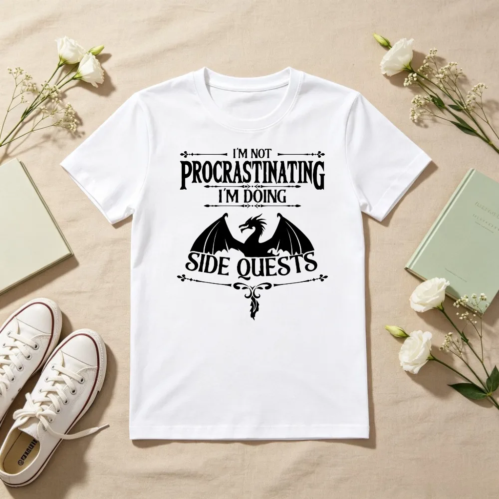 I'm Not Procrastinating I'm Doing Side Quests RPG Gamer Dungeons and Dragons T-Shirt Vintage Style 80s 90s Casual Fashion Tees