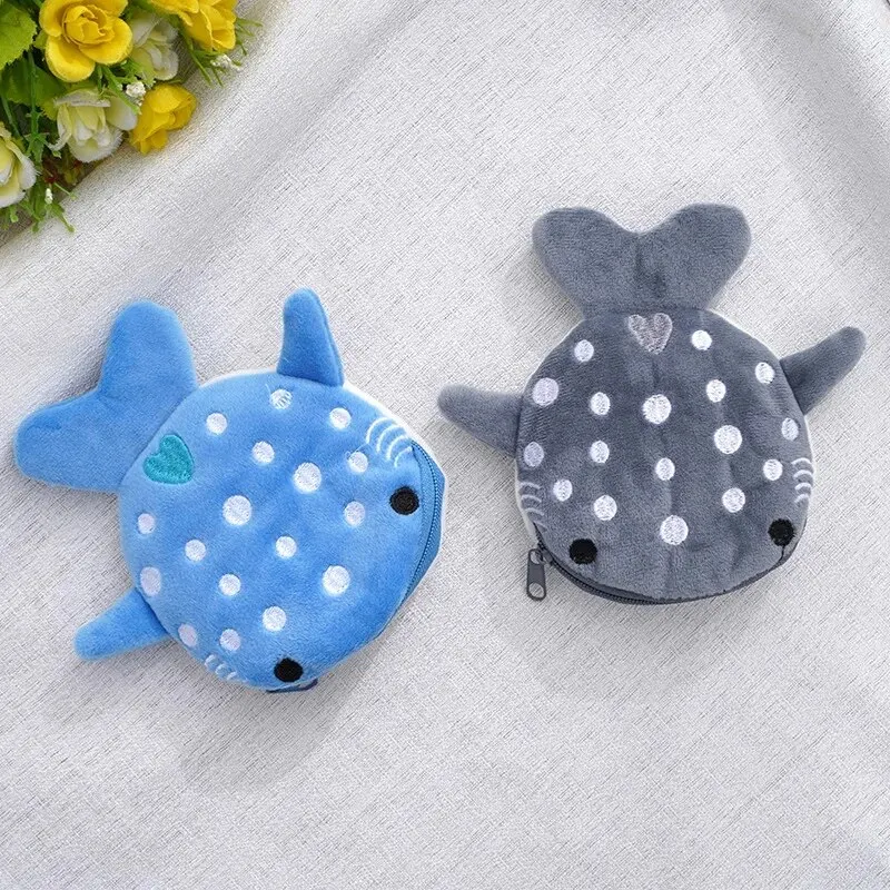 New Cartoon Shark Plush Zero Wallet Coin Bag Plush Animal Wallet For Women Kids Zipper Coin Bag Cute Pendant Data Cable Package