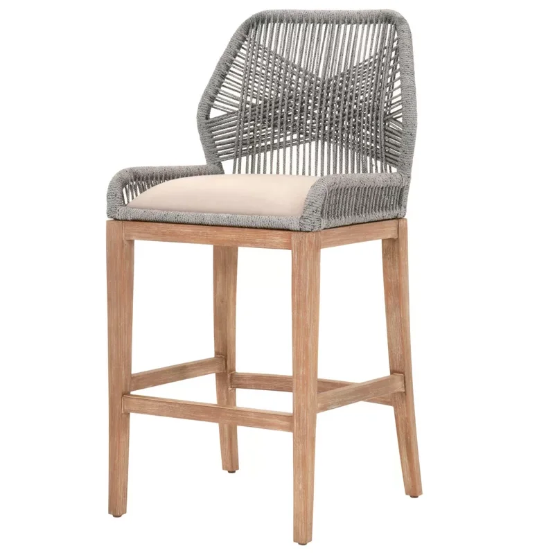 

Outdoor Leisure Counter High Chair Furniture Rope Teak Kitchen Restaurant Stools for Garden