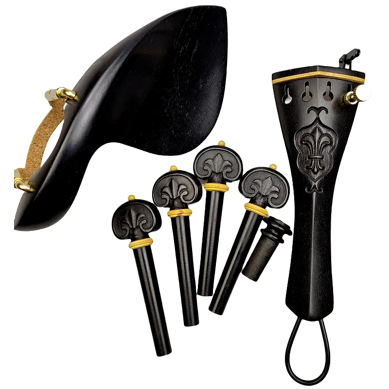 Quality Carved Set Violin Accessories Fiddle Parts with Engraving Pattern, 4/4 Violin Pegs Tailpiece Chinrest Installed Hardware - Image 3