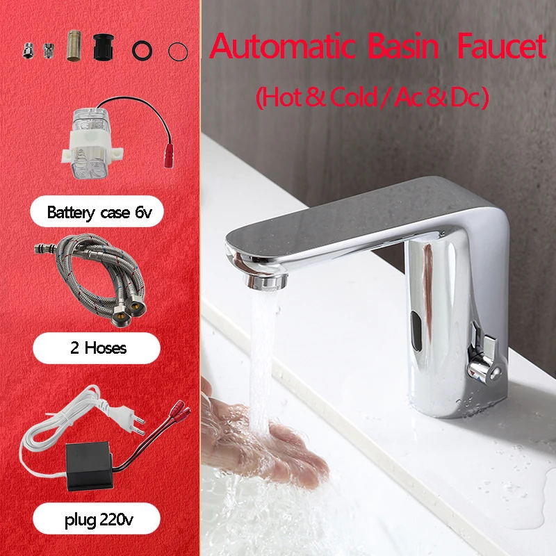 Automatic Infrared Sink Hands Touchless Free Sink Mixers Sensor Tap Chrome Brass Automatic Hands Free Infrared Basin Faucet