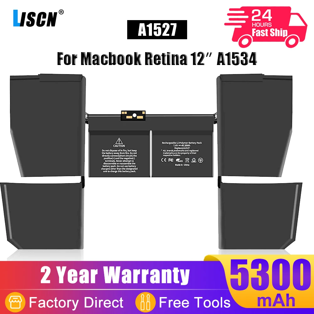 

LISCN A1527 A1705 Laptop Battery for Apple Macbook pro 12" A1534 (Early 2015 2016 Mid 2017) MF855 MK4M2 EMC2746 EMC2991 EMC3099