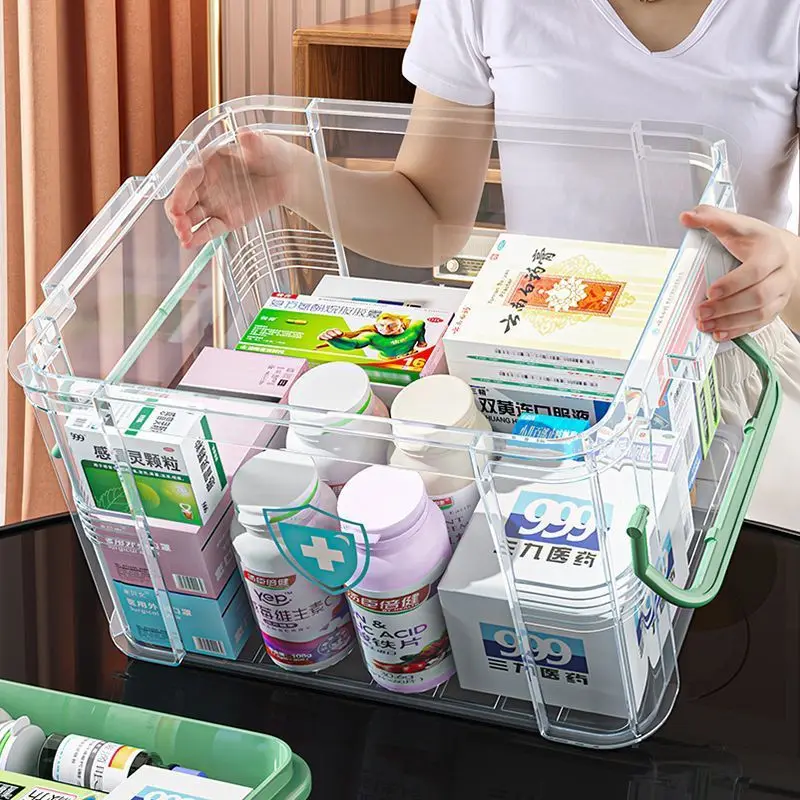 Multi-functional Medicine Cabinet Storage Box, Transparent, Large Capacity, Household Medical Aid Kit