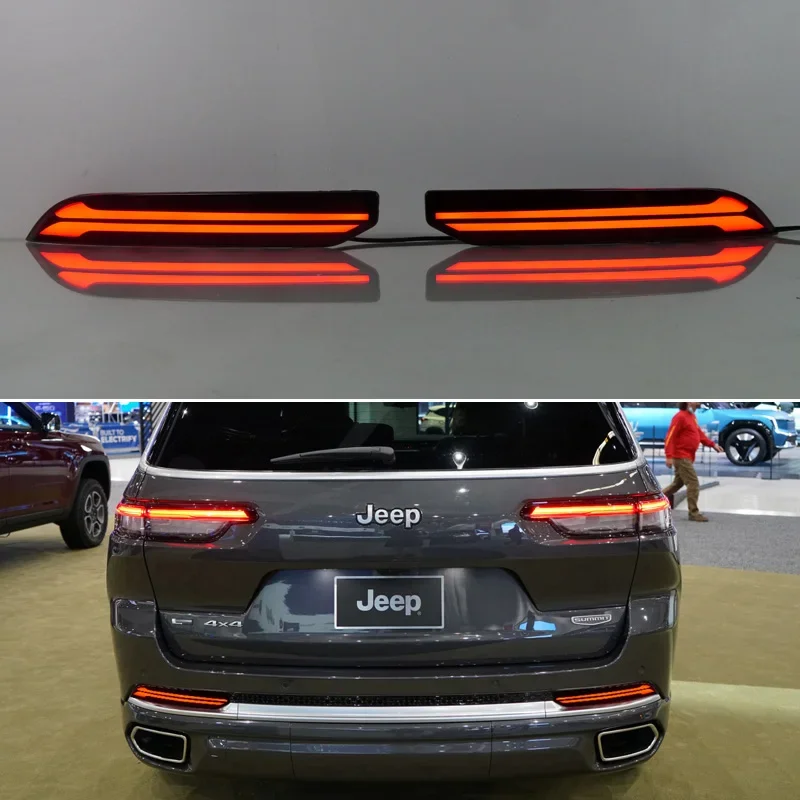 

Car LED Rear Reflector For Jeep Grand Cherokee 2021 - 2024 Auto Parts Sequence Signal Indicator Tail Light Bumper Brake Lamp