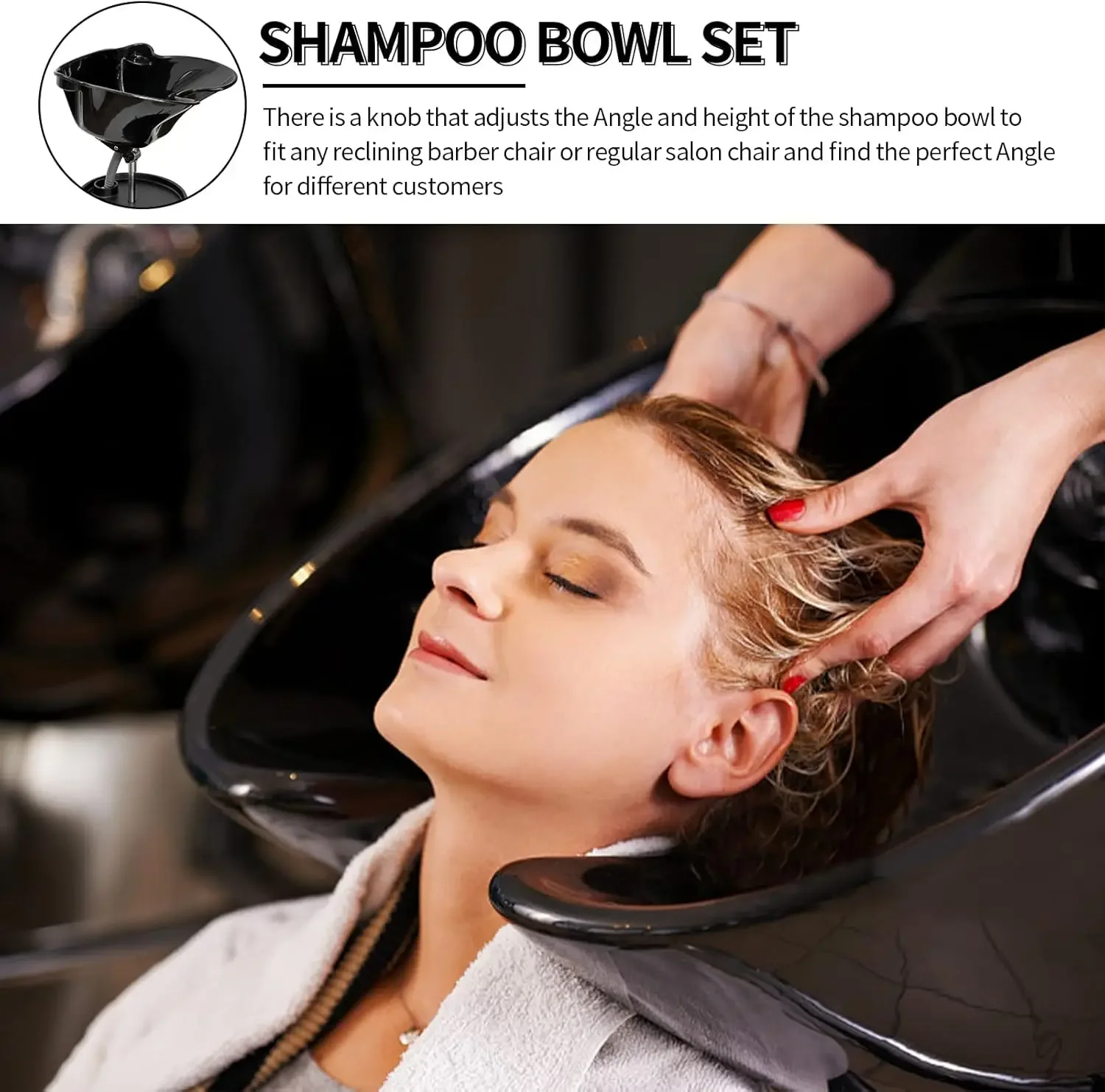 Shampoo Bowl, Salon Wash Sink Bundle Unit Hair Washing Basin, with Bucket Shower and Massage Brush, Suitable for Barber Stores,