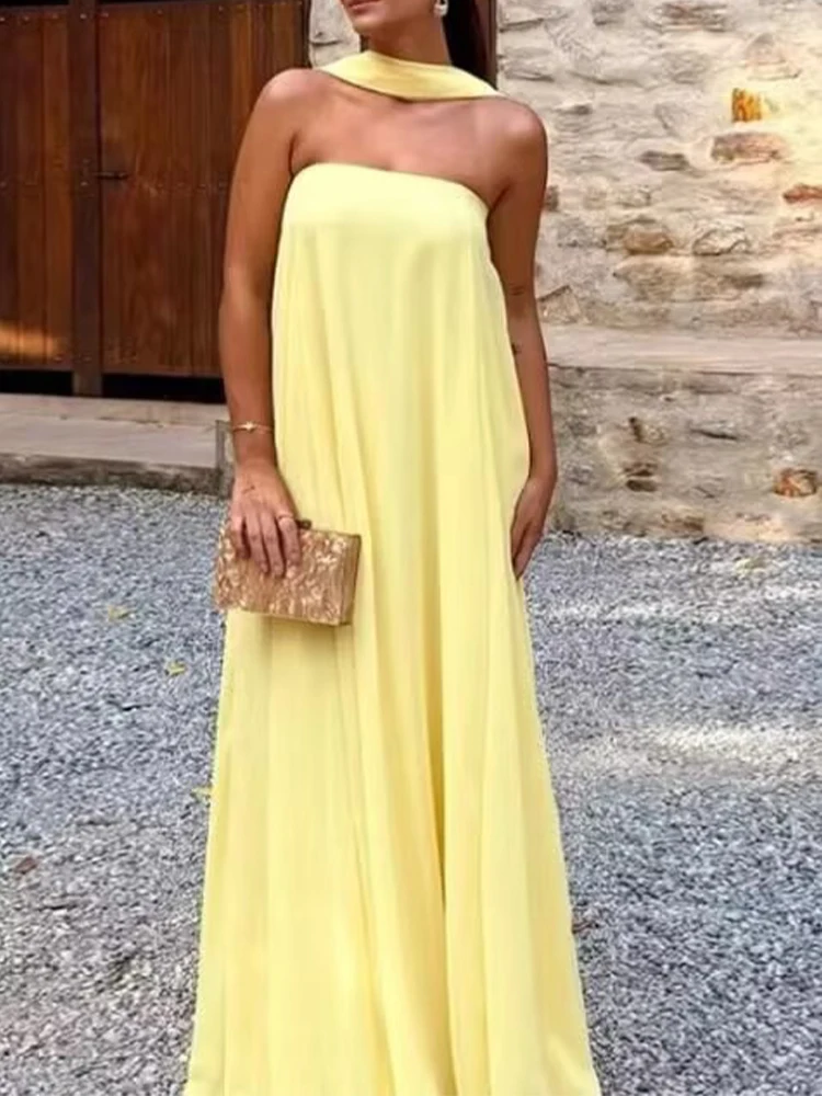 

European and American style summer women's clothing new style French fashion temperament scarf collar tube top chiffon dress