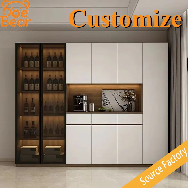 

Custom-made aluminum alloy sideboard with glass doors, display cabinet, wine cabinet, modern home living room.