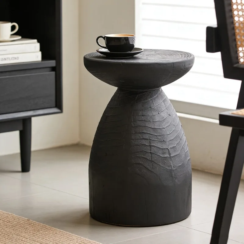 Wabi Sabi Hourglass Side Tables Round Wood-Look Sofa End Table Bedside Corner Accent Table Mini Coffee Tables for Apartment
