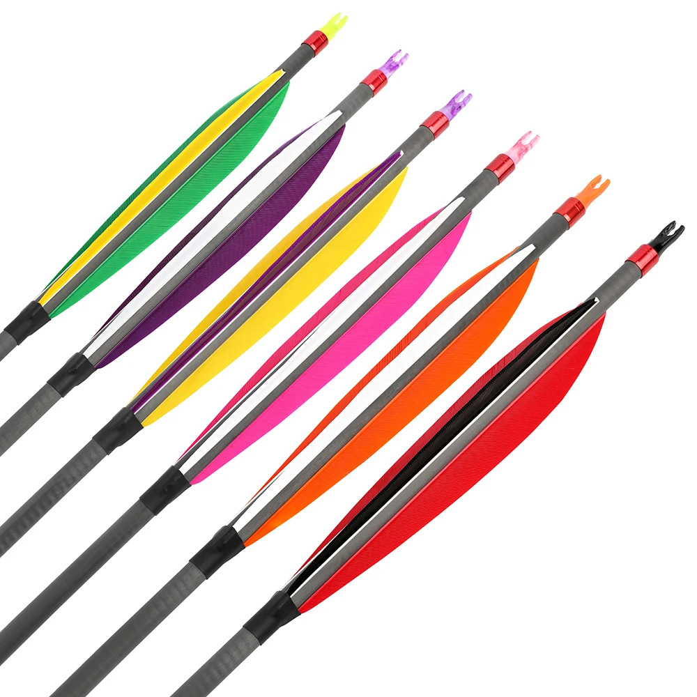 6/12pcs Mixed Carbon Arrow 30 Inch Spine 400 Archery Arrow ID6.2mm Arrow Shaft 100 Grain Arrowhead for Bow Hunting Shooting