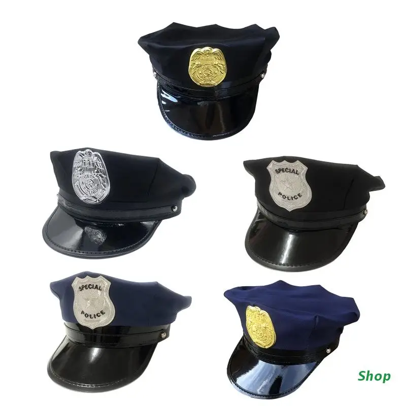 L5YC Performance Military Hat Police with Badge Octagonal Hat for Carnival