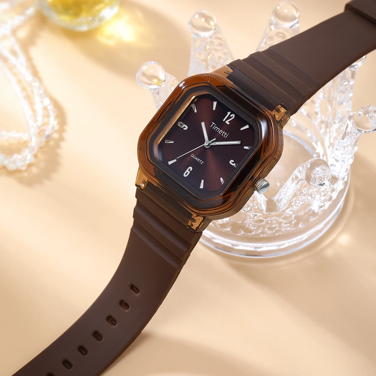 Casual, Affordable, Trendy, Square, Simple Silicone Strap Quartz Watch