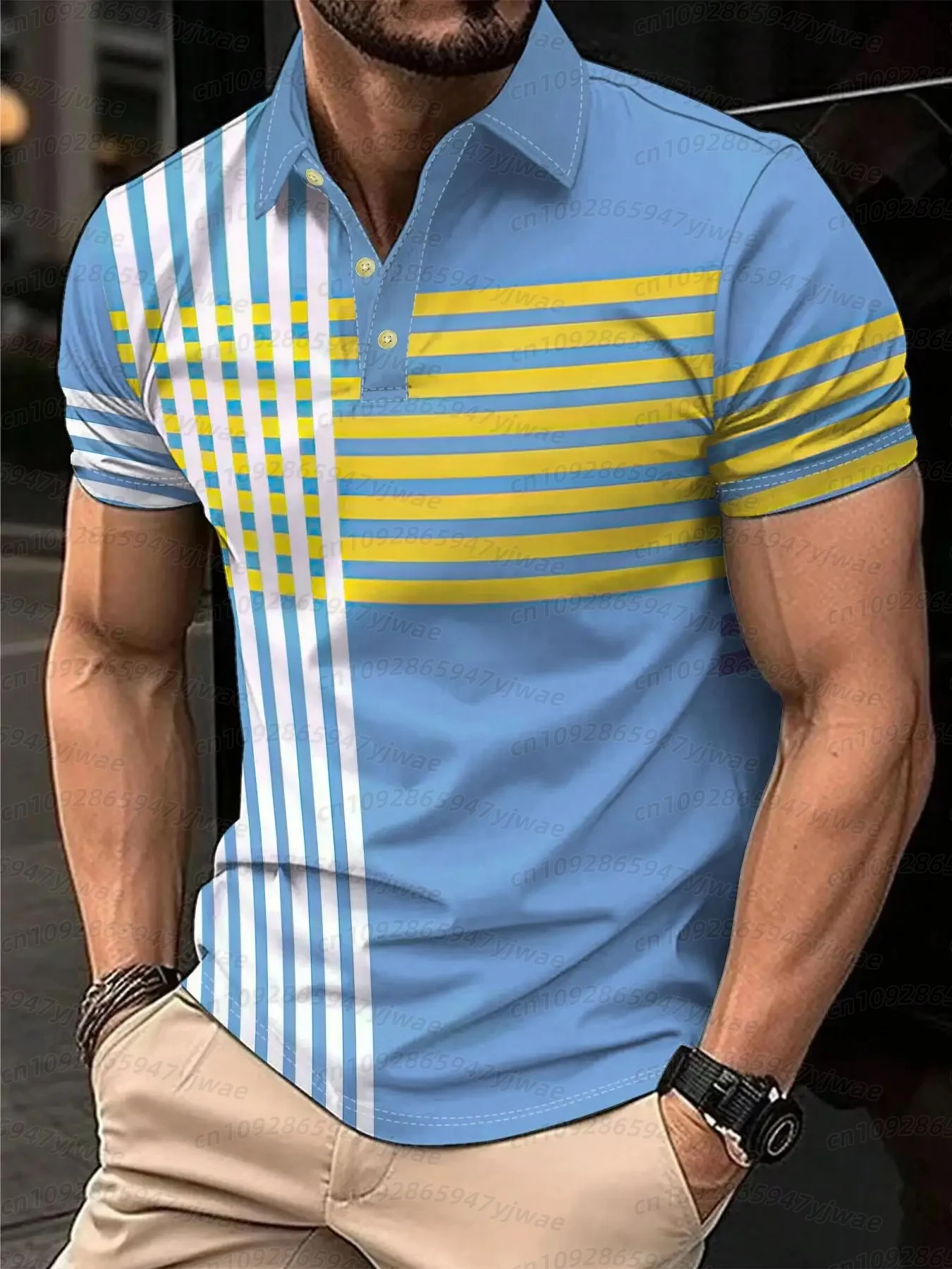 2026 Übergrößen Herren 3D Farbige Streifen Golf Poloshirt Einfaches Business Kurzarm Poloshirt mit Kragen Tägliches Party-Herren-Poloshirt – Detail 12