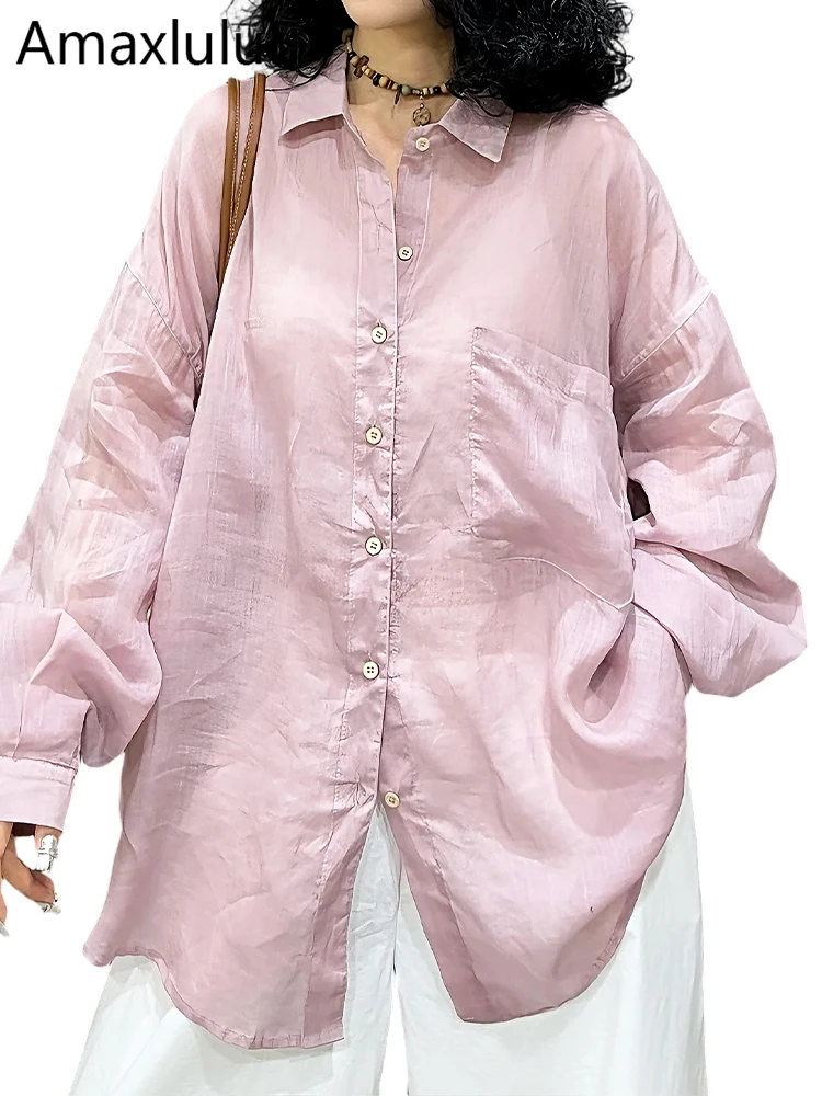 

Amax LuluE 2026 Летние классические однотонные рубашки в японском стиле, свободные модные топы, женские винтажные повседневные блузки из хлопка и льна